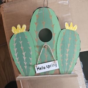 Hello Spring Green Cactus Birdhouse Home Accent